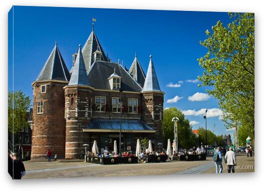The Waag - part of Amsterdams ancient wall in the center of Nieuwmarkt Fine Art Canvas Print