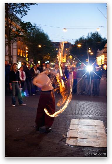 Fire Rope Rodeo Dances Street performer showing off fire ropes Fine Art Print by Adam Romanowicz
