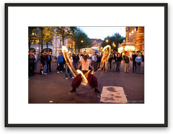 Street performer showing off fire ropes Framed Fine Art Print
