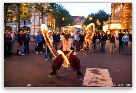 Street performer showing off fire ropes Fine Art Metal Print