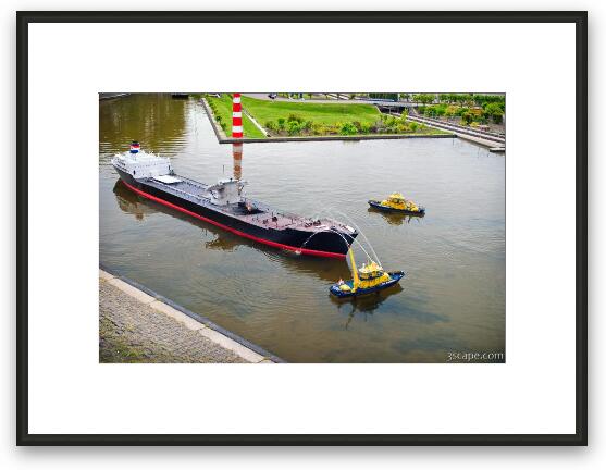 Model oil barge on fire Framed Fine Art Print
