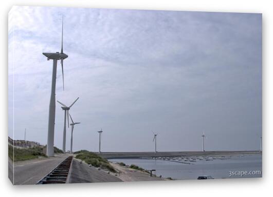 Wind turbines along the Delta Works Fine Art Canvas Print