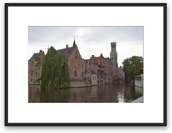 Medieval buildings and Belfry on the River Dijver Framed Fine Art Print