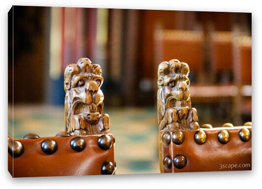 Lion heads on the chair posts Fine Art Canvas Print