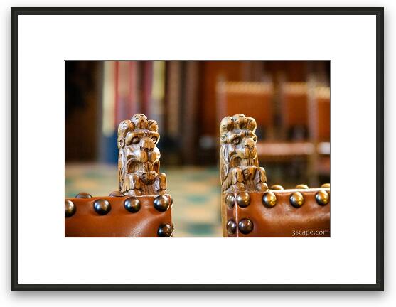 Lion heads on the chair posts Framed Fine Art Print