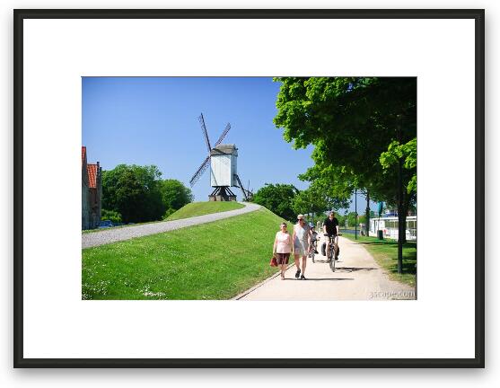 Pathway along the old moat, and four original windmills Framed Fine Art Print