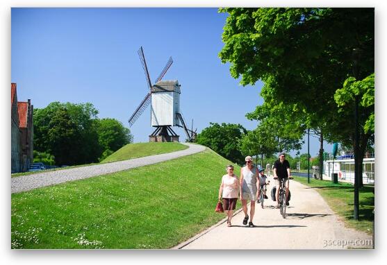 Pathway along the old moat, and four original windmills Fine Art Metal Print