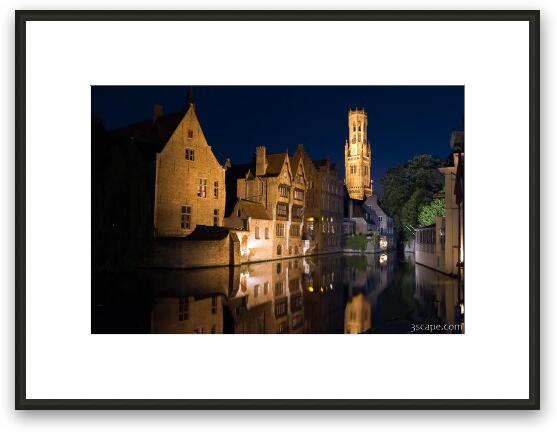 Medieval buildings and Belfry reflecting in the River Dijver Framed Fine Art Print