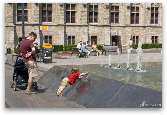 Little boy playing in the fountain Fine Art Metal Print