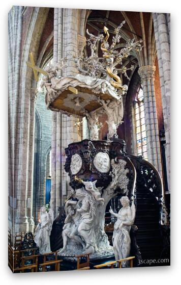 Ornately crafted wood and marble pulpit Fine Art Canvas Print