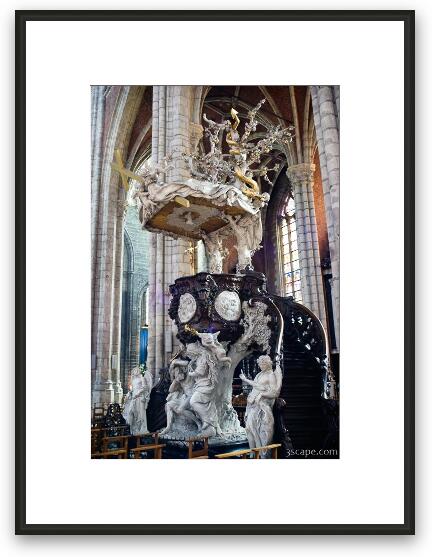 Ornately crafted wood and marble pulpit Framed Fine Art Print