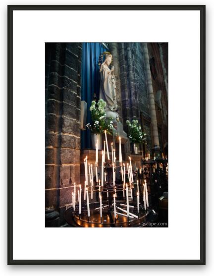 Candles lit for the Virgin Mary Framed Fine Art Print