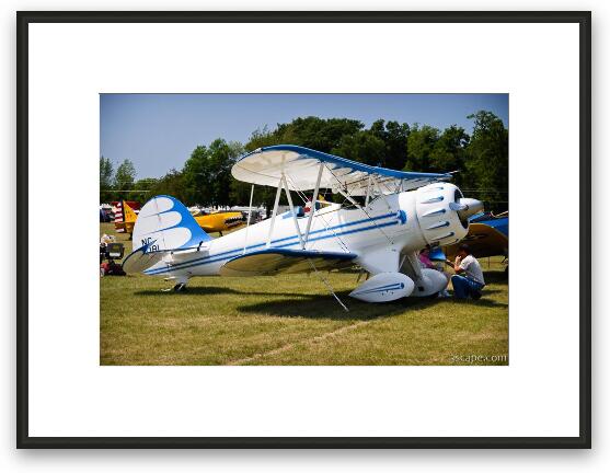 White and Blue biplane Framed Fine Art Print