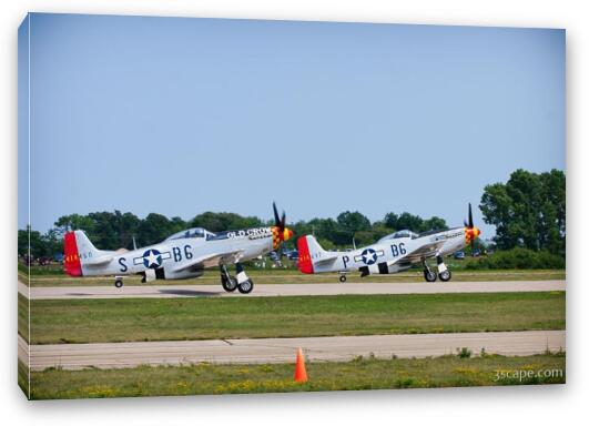 P-51D Mustangs 'Old Crow' and 'Gentleman Jim' on formation take-off Fine Art Canvas Print