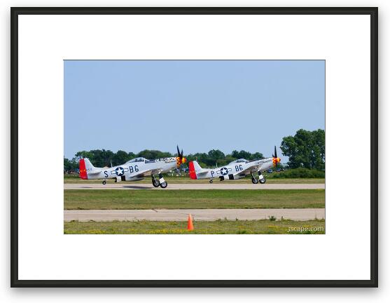 P-51D Mustangs 'Old Crow' and 'Gentleman Jim' on formation take-off Framed Fine Art Print