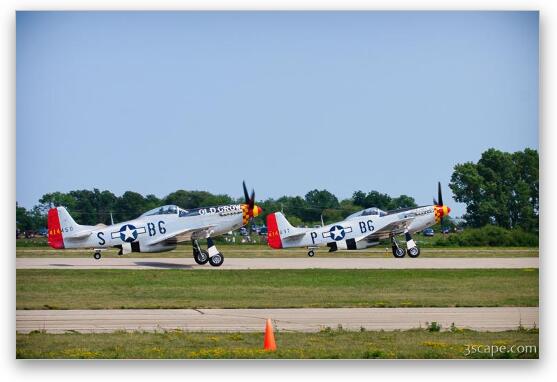 P-51D Mustangs 'Old Crow' and 'Gentleman Jim' on formation take-off Fine Art Print
