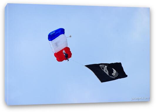 Parachuting with the POW/MIA flag Fine Art Canvas Print