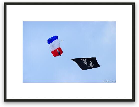 Parachuting with the POW/MIA flag Framed Fine Art Print