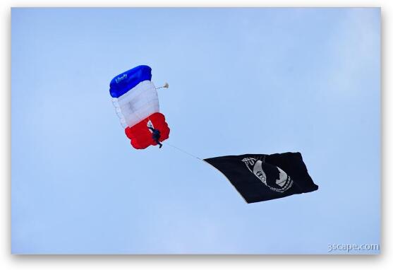 Parachuting with the POW/MIA flag Fine Art Metal Print