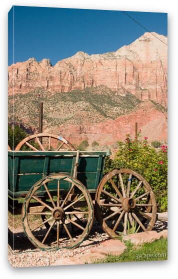 Wagon and Zion's red rock Fine Art Canvas Print