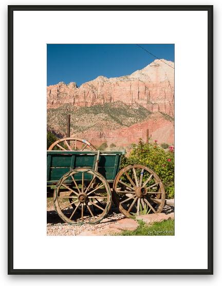 Wagon and Zion's red rock Framed Fine Art Print