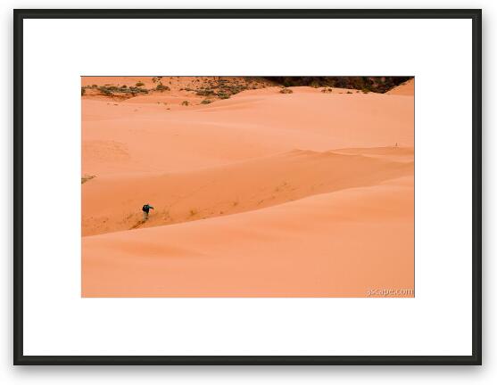 Photographer hiking the dunes Framed Fine Art Print