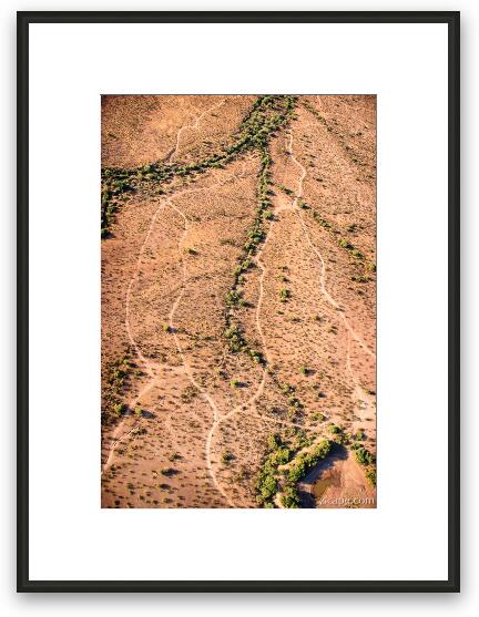 Aerial photo of Jeep trails in the desert Framed Fine Art Print
