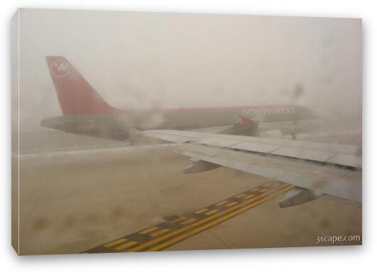 Thick fog at the airport delayed our flight two hours Fine Art Canvas Print
