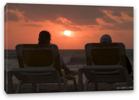 People watching the sunrise on the beach Fine Art Canvas Print