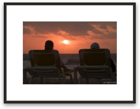People watching the sunrise on the beach Framed Fine Art Print