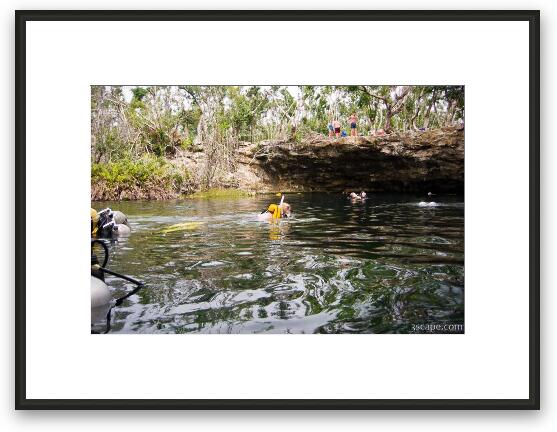 Swimmers and divers at Garden of Eden Cenote Framed Fine Art Print