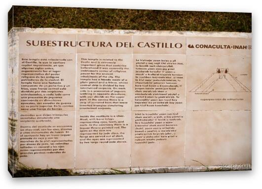 Plaque describing the substructure inside El Castillo Fine Art Canvas Print