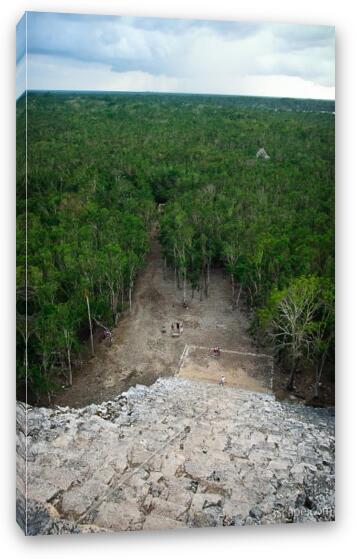 Looking down the steps of Coba's pyramid Fine Art Canvas Print