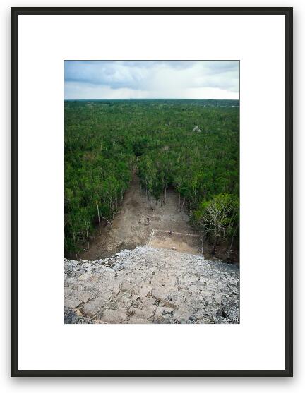 Looking down the steps of Coba's pyramid Framed Fine Art Print