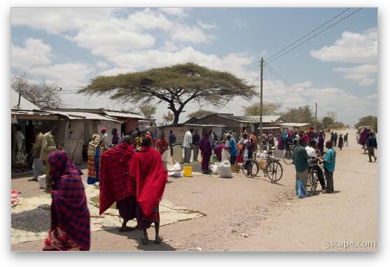 Maasai people and locals in a small town near Arusha Fine Art Metal Print