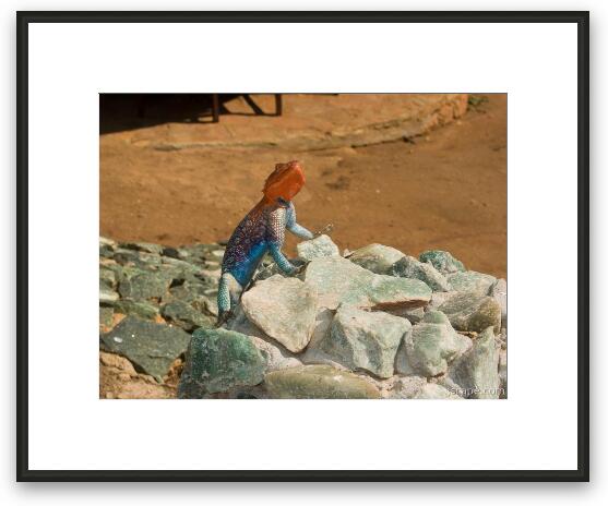 Colorful male Agama lizard perked up to look intimidating Framed Fine Art Print