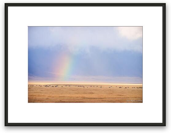 Rainbow and animals on the crater floor Framed Fine Art Print