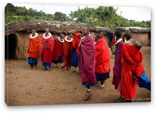 Group of Maasai women welcoming us to their village Fine Art Canvas Print