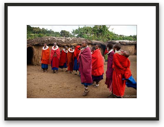 Group of Maasai women welcoming us to their village Framed Fine Art Print