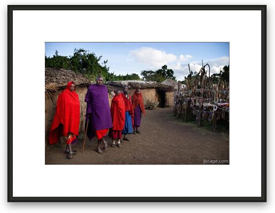 Massai men in their village Framed Fine Art Print