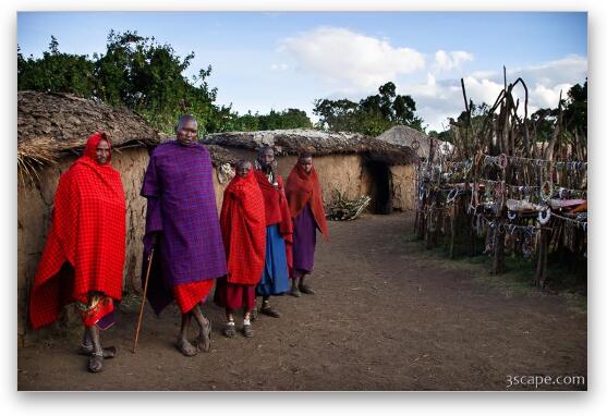 Massai men in their village Fine Art Metal Print