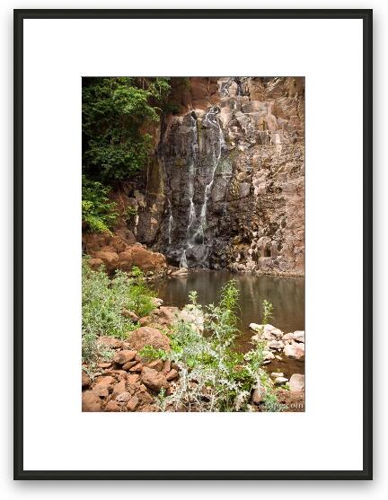 Waterfall at the end of our hike through banana groves Framed Fine Art Print