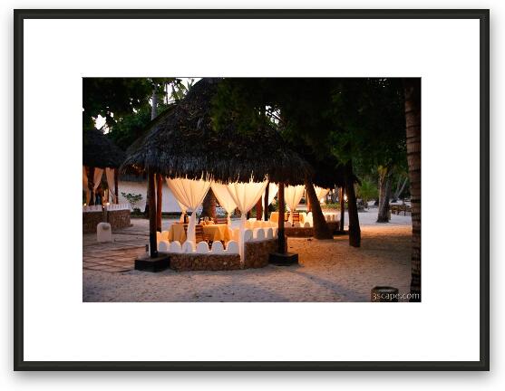 These little huts were set up for an exclusive beach side dinner Framed Fine Art Print
