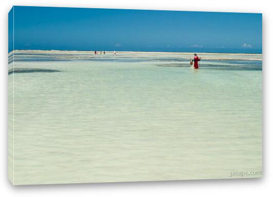 Local fisherman fishing in the low tide waters Fine Art Canvas Print