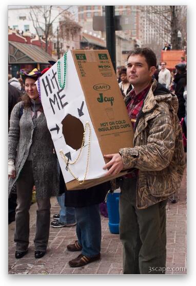 Guy holding a box for catching beads Fine Art Print