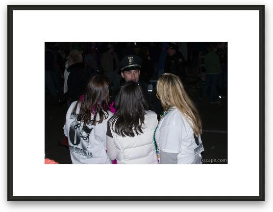 Girls flirting with a police officer Framed Fine Art Print