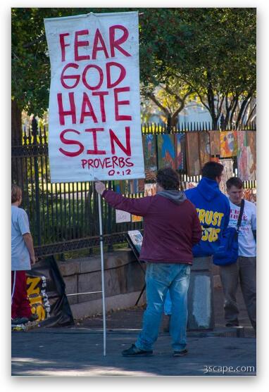 Fear God Hate Sin - preachers in Jackson Square Fine Art Metal Print