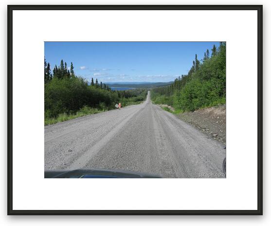 Endless gravel road with view of Manicouagan Reservoir Framed Fine Art Print