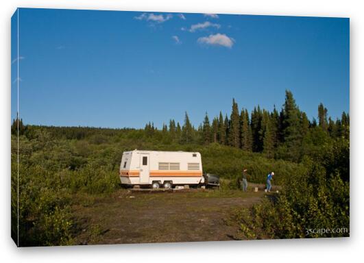 Camper at our campsite near Lac Barbel Fine Art Canvas Print