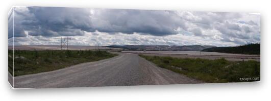 Panoramic view of iron mine, lake, and road Fine Art Canvas Print